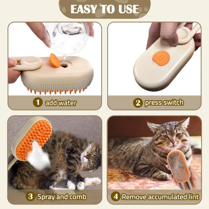 3-in-1 Electric Steam Grooming Brush for Dogs &amp; Cats